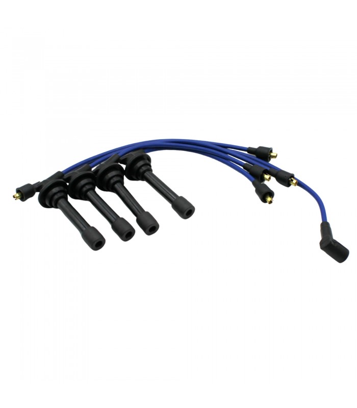 Faisceau d'allumage en silicone Bleu avec cosses Droites (Prolongateurs longs intégrés aux fils) - 1