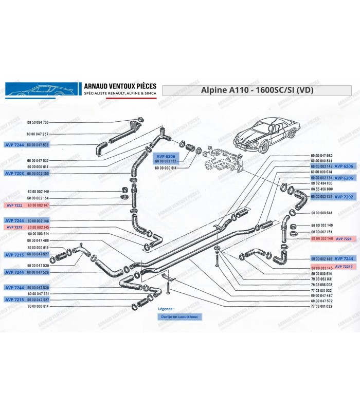 Rubber hose on cooling radiator - Ø32 and Ø35mm - Alpine 1600 SC / Si and SX - Ref 6000047527 - 6