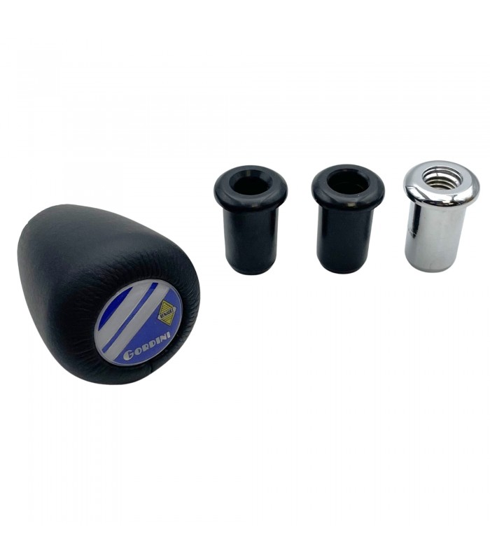 Pommeau de levier de vitesse en cuir avec pastille "Gordini" (Bleu / Blanc et Jaune) - R8G - 1