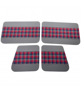 Kit de 4 panneaux d'intérieur de porte en simili cuir gris et tissu couleur "Écossais Rouge" - R4 / 4L - 1
