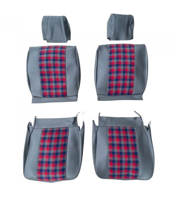 Kit complet de housses de siège en skaï et tissus couleur "Écossais Rouge" - R4 / 4L (À partir de 1980) - 1