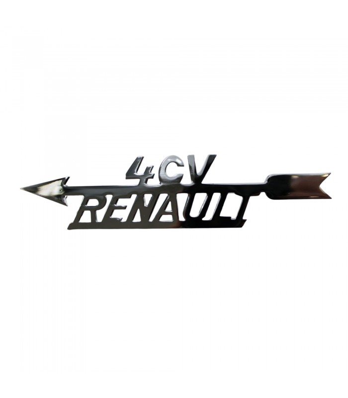 "4CV Renault" logo with arrow on the left - Front or rear hood (chrome steel) - 1
