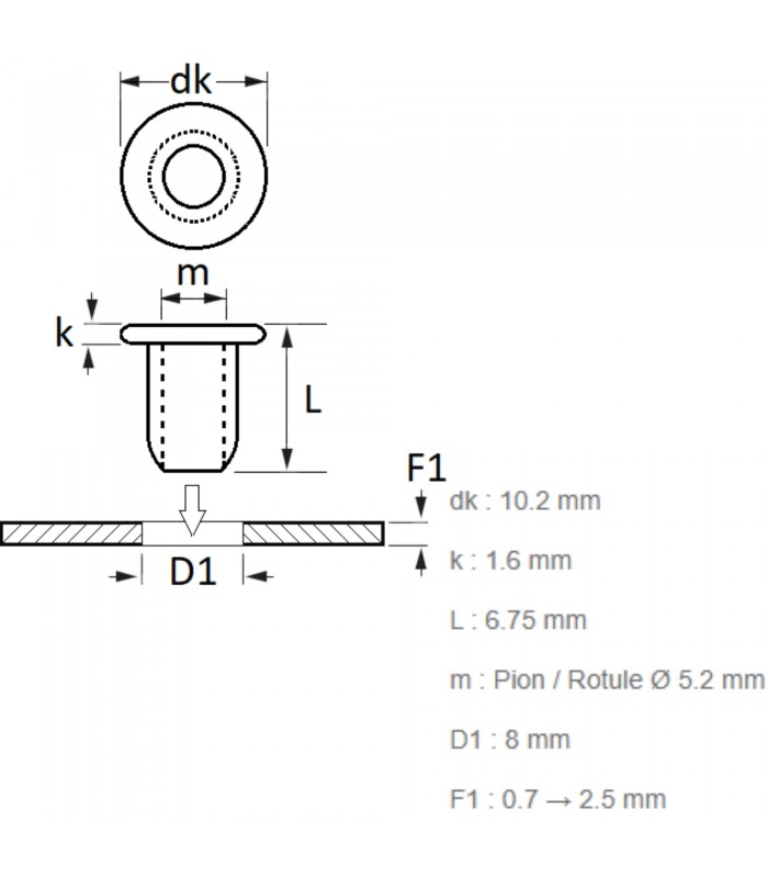 Clip en plastique Ø 5,2mm de monogramme, sigle et logo - Réf 7700640963 - 2