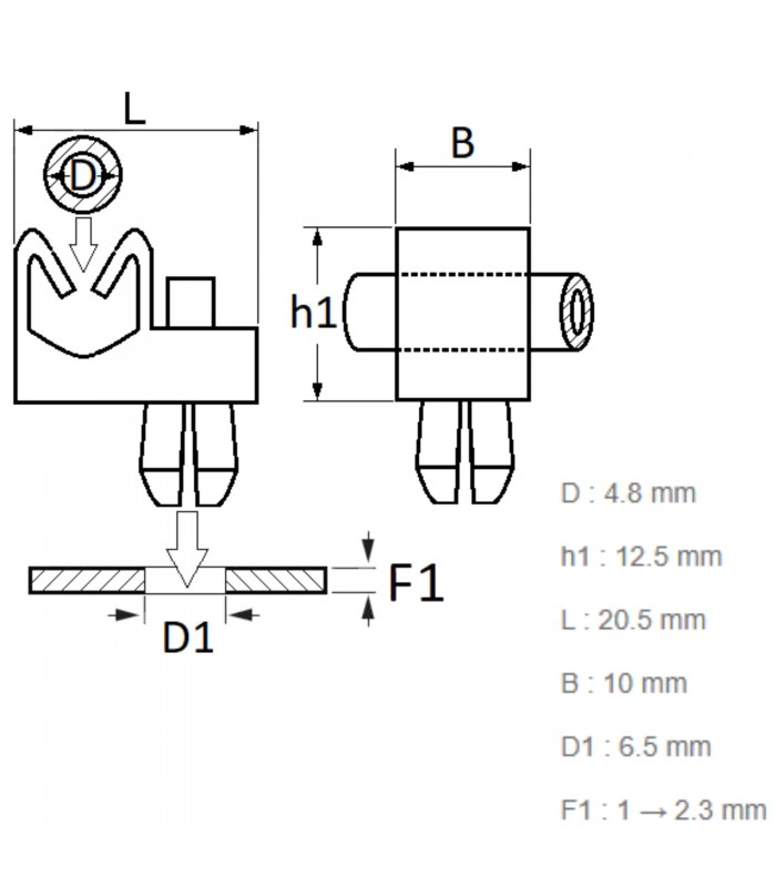 Clip for fixing brake pipes or tubes Ø 4.8mm - Ref 7703079034 - 2