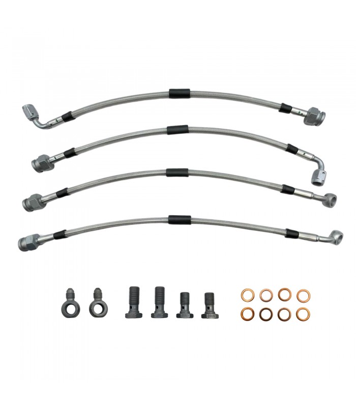 Kit of 4 "Goodridge" aviation brake hoses (stainless steel braided) - Front (Ø 48mm) and Rear (Ø 45mm) large brake assembly - 1