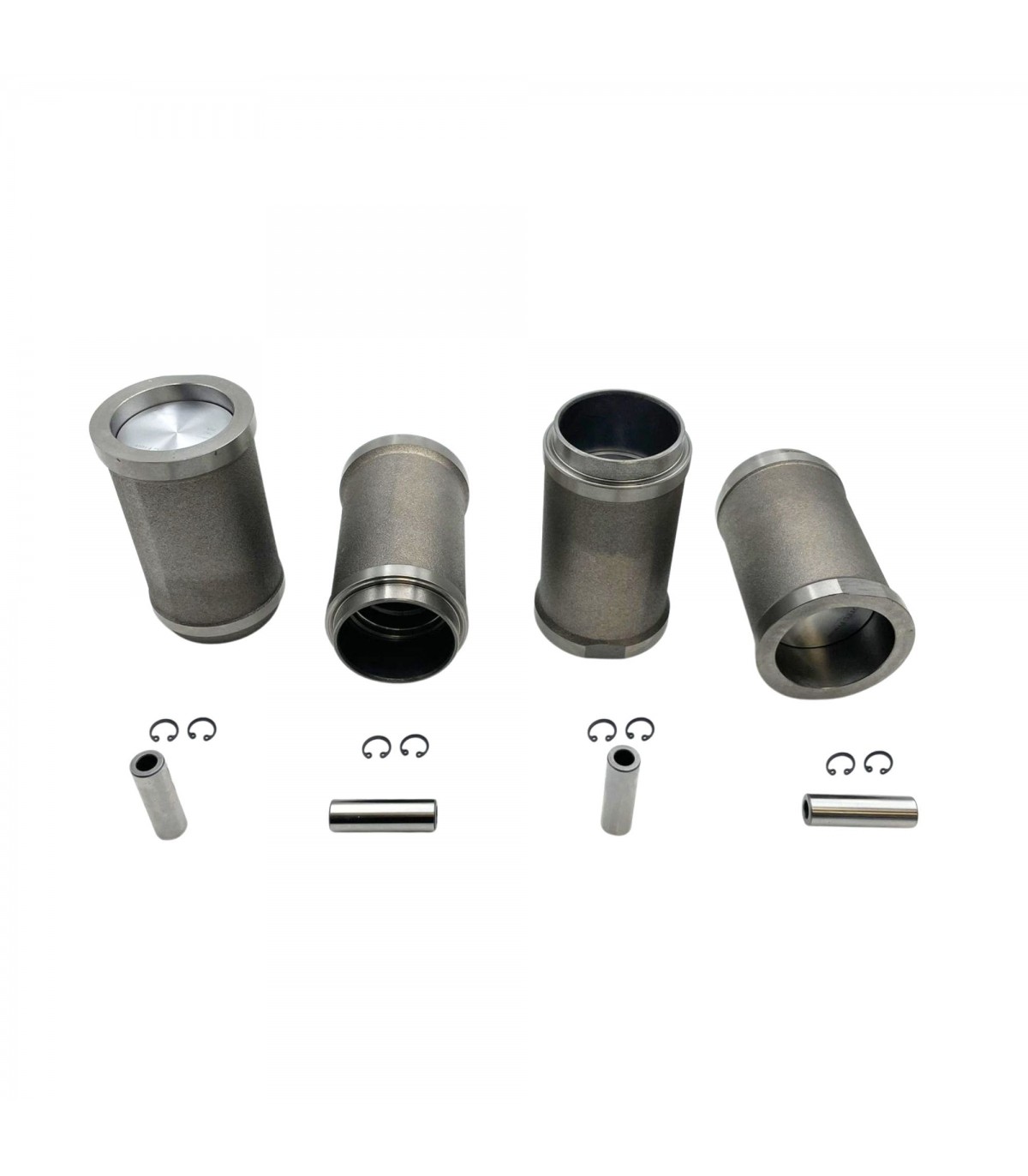 Jeu de 4 pistons et 4 chemises Ø 54.5mm avec embase Ø 60mm avec segments et axes Ø 14x46mm (Complet) - 1