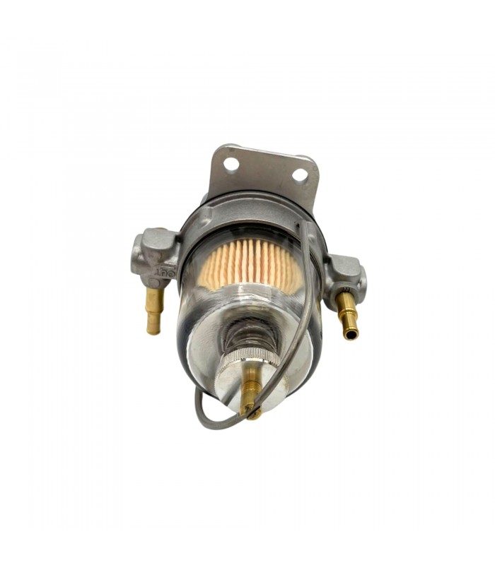 Filtre régulateur de pression d'essence "King" avec piquage pour manomètre de pression - Bocal en verre Ø 67mm - 2