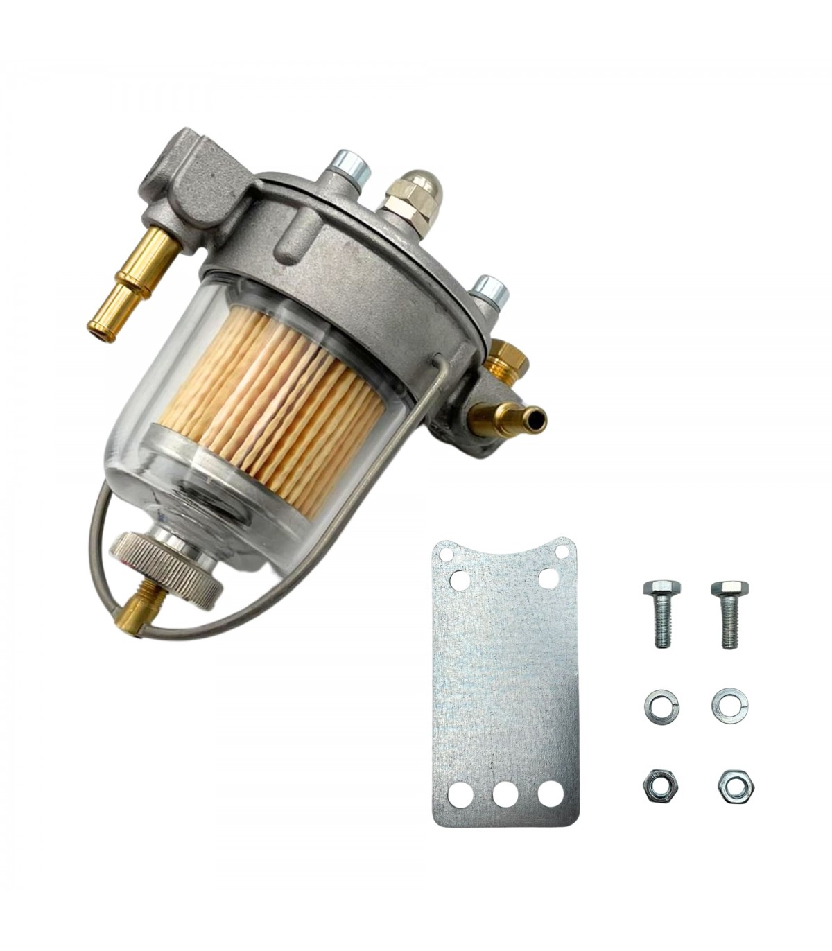 Filtre régulateur de pression d'essence "King" avec piquage pour manomètre de pression - Bocal en verre Ø 67mm - 1