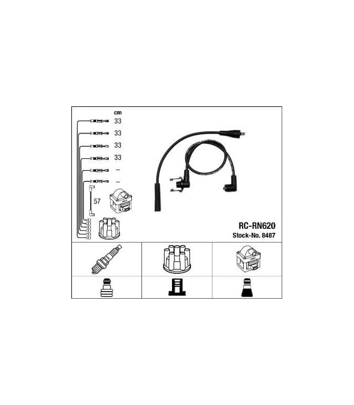 Faisceau d'allumage en silicone Noir avec cosses Droites "NGK" - Réf.7700749521 - 2