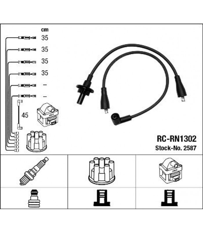 Faisceau d'allumage en silicone Noir avec cosses Droites "NGK" - Réf. 7700590752 - 3