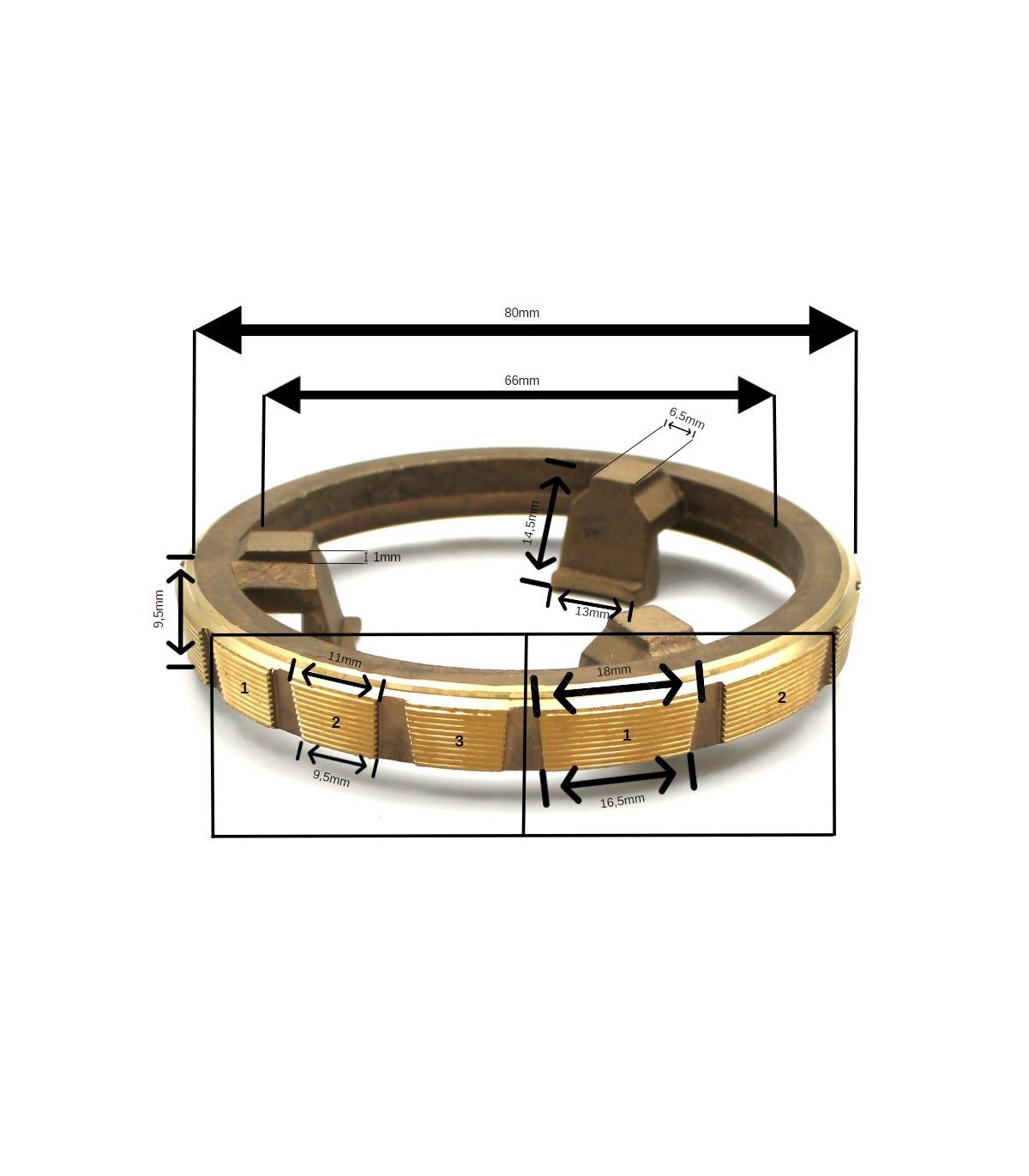 First gear synchro (outer cone at 6°40') - Gearbox 330 / 336 / 352 / 353 / 364 / 365 / 385 / 395 - Ref 7700557051 - 2