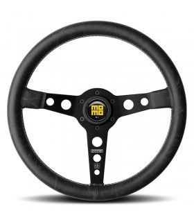 Volant "Momo Prototipo Héritage" Ø350mm avec branches couleur noir mat, cuir noir "Vieilli" et coutures blanches - 1