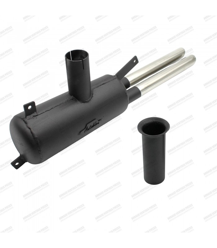 Sport silencer with 2 chrome outlets / connecting pipe with flange - 1