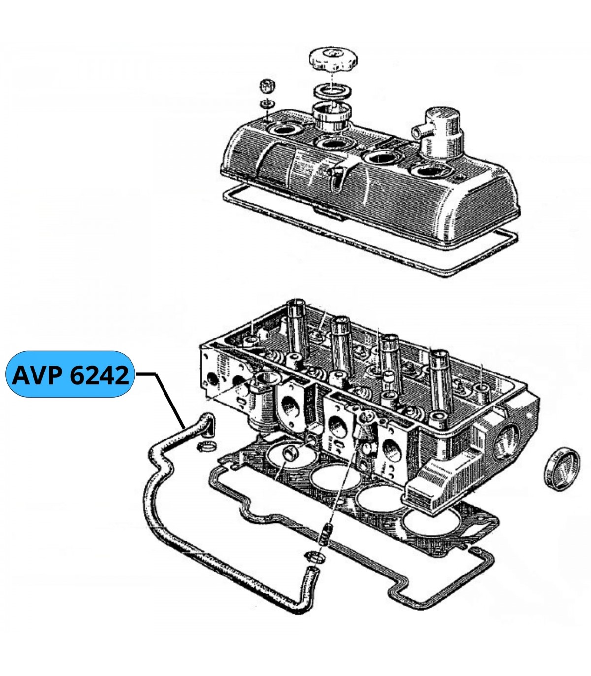 Durite de réchauffage de pied du carburateur : Pompe à eau / Embase du carburateur - Moteur 1647cm³ - 2