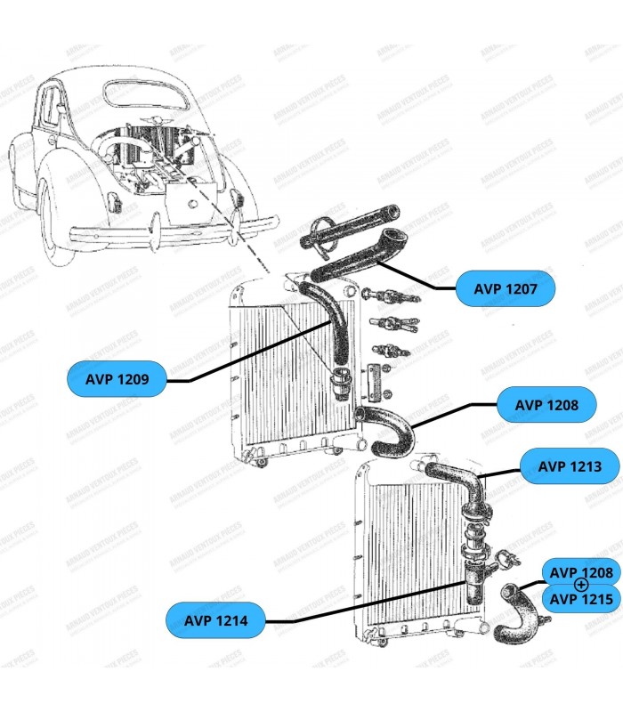 Upper radiator hose for heating - Ø 24mm et 34mm - Réf 0852709100