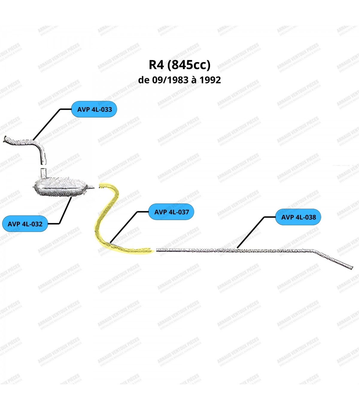 Tube d'échappement intermédiaire - R4 / 4L - Réf 7700757176 - 2