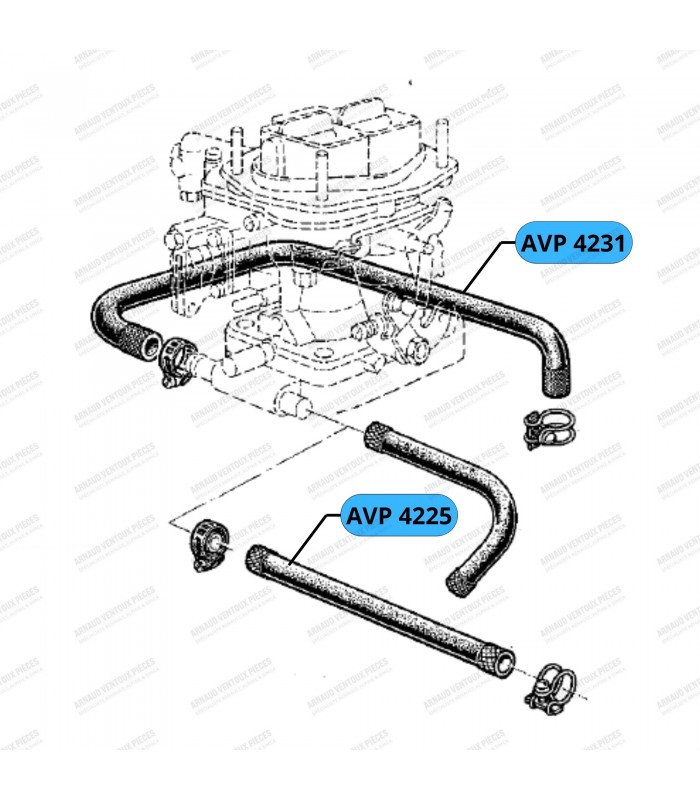 Durite de réchauffage de pied du carburateur (Solex / Weber ou Zénith) : Support de pompe à eau / Embase du carburateur - Ø 10mm