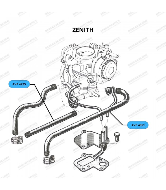 Carburetor base heating hose (Solex / Weber or Zenith): Water pump bracket / Carburetor base – Ø 10mm - 4