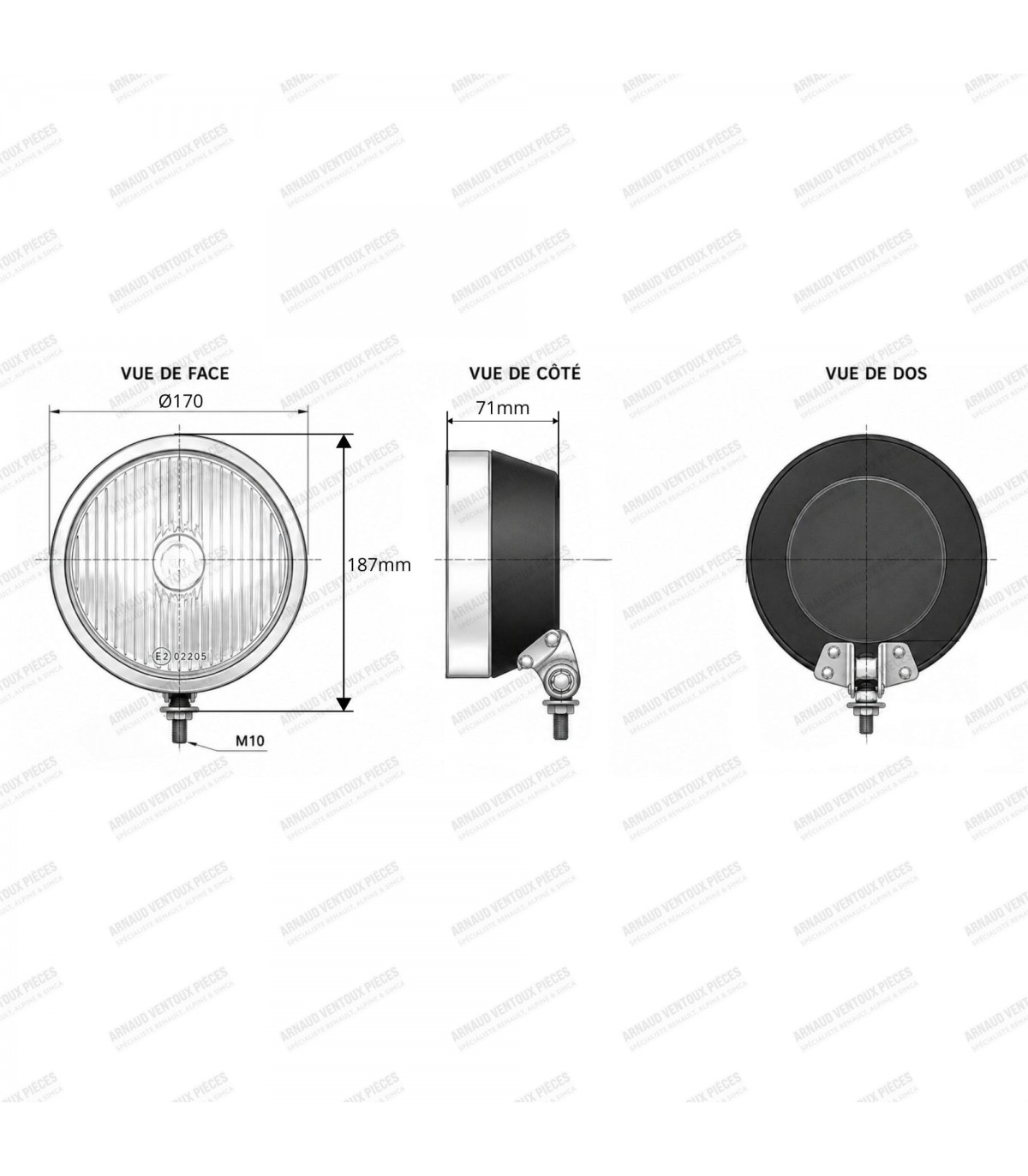 Phare antibrouillard additionnel avec boîtier noir satiné Ø 170mm (Ampoule H3 - 12V) - 4