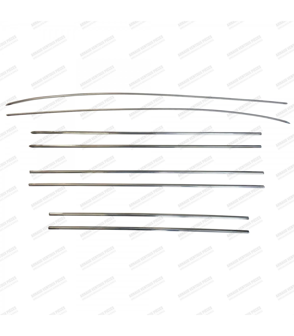 Set of 8 polished stainless steel exterior side moldings - Dauphine (1st model - Thin molding) - 1
