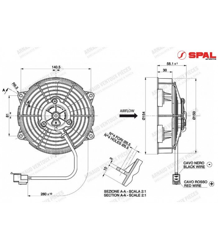 Ventilateur rond "SPAL" pour radiateur de refroidissement 12V - Ø 150mm / Débit 610m3/h (aspirant) - 2