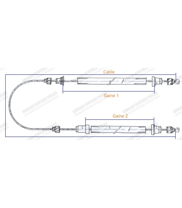 Handbrake cable - 4CV 2nd model / Alpine A106