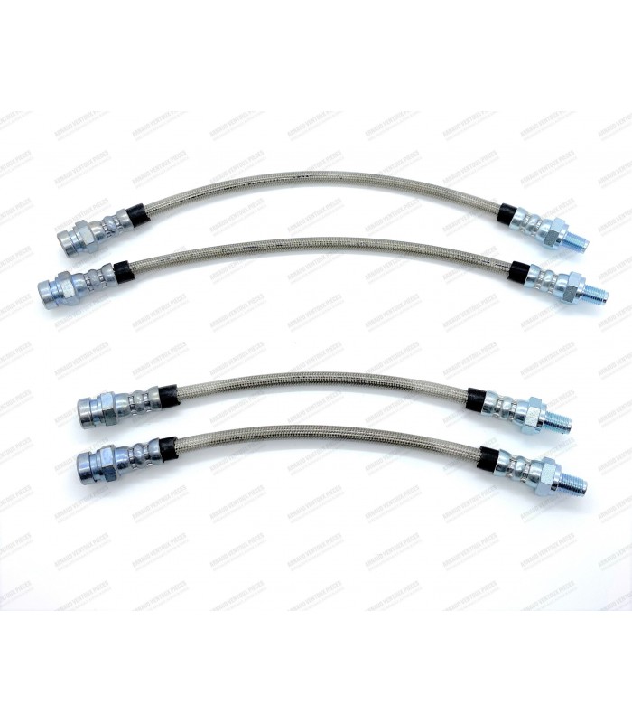 kit de 4 flexibles de frein aviation (Tressés inox) pour frein à disque - Montage petit frein (Ø 3/8"-24UNF)