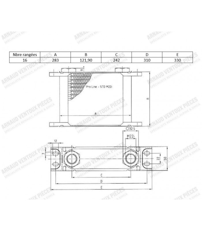 Radiateur d'huile adaptable - 16 rangées