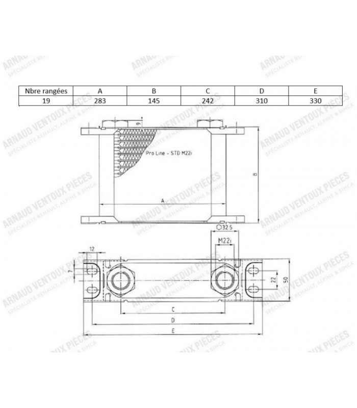 Adaptable oil cooler - 19 rows