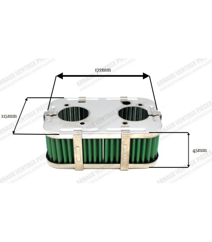Boite à air avec filtre à air Green (Lavable) pour carburateur Weber 40 DCOE - Epaisseur 45mm