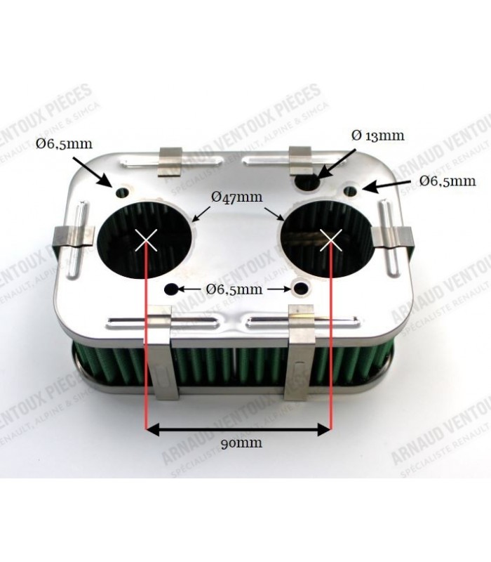 Boite à air avec filtre à air Green (Lavable) pour carburateur Weber 40 DCOE - Epaisseur 45mm