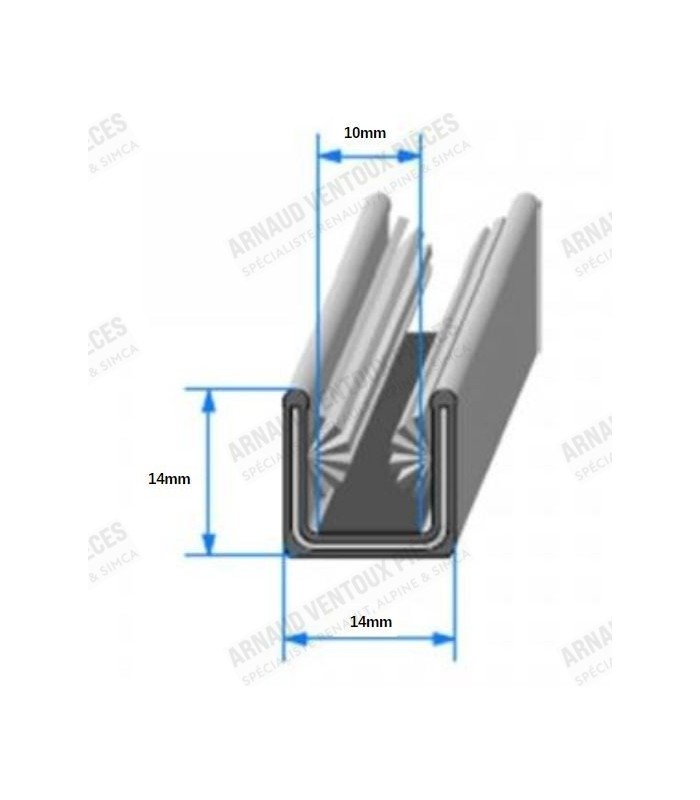 8.5m reel of 14mm wide "U" shaped window channel with metal frame and velvet - 2
