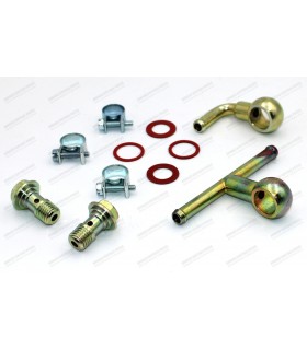 Kit de raccord banjo en "T" + coudé à 90° avec vis, joints et colliers de serrage - Carburateur Weber 40 / 45 / 48 DCOE - 1