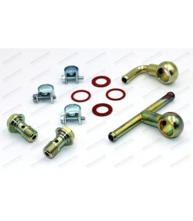 Kit de raccord banjo en "T" + coudé à 90° avec vis, joints et colliers de serrage - Carburateur Weber 40 / 45 / 48 DCOE - 1