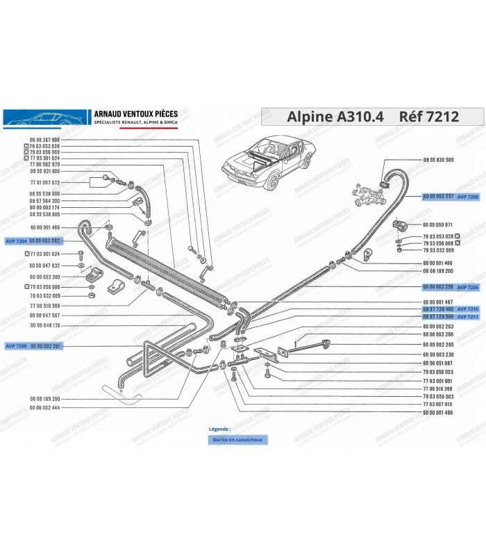 Kit of 6 hoses (Rubber) for heating circuit (Complete) - A310.4 (2nd version) - 2