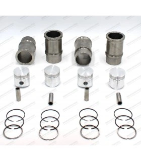 Jeu de 4 pistons et 4 chemises Ø 65mm avec segments et axes (Ø 18x57mm) - Moteur 956cm³ (Type 689-01 et 689-02) - 1