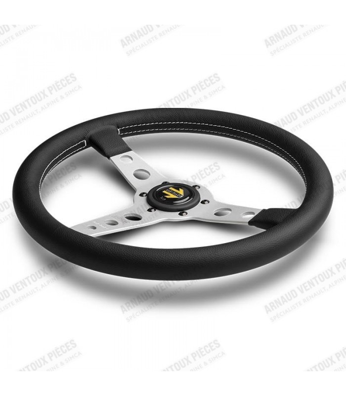 "Momo Prototipo" steering wheel Ø 350mm with matt silver spokes, black leather and white stitching - 3