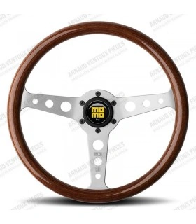 "Momo Indy Heritage" wooden steering wheel, Ø 350mm with matte silver spokes and mahogany wood - 1