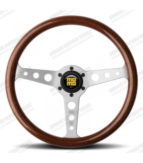 Volant "Momo Indy Héritage" en bois, Ø 350mm avec branches couleur argent mat et bois d'acajou - 1