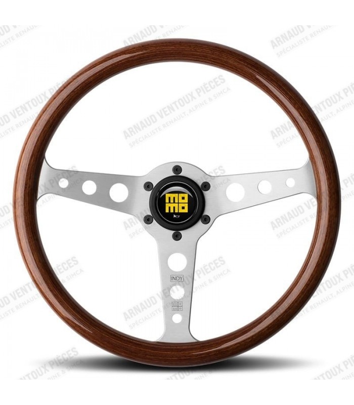Volant "Momo Indy Héritage" en bois, Ø 350mm avec branches couleur argent mat et bois d'acajou - 1