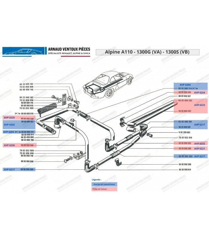 1300cm³ : Brass pipe under body (short) - Outside Ø 35mm - Ref 6000000593 - 2