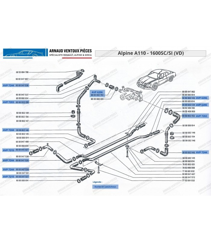 Rubber hose on cooling radiator - Ø32 and Ø35mm - Alpine 1600 SC / Si and SX - Ref 6000047527 - 3